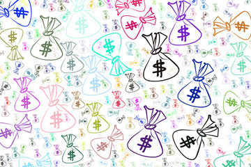 Abstract illustrations of money packs or bags, conceptual. Canvas, cartoon, template & style.