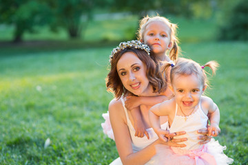 woman and children in nature