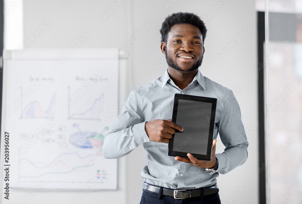 Canvas Prints business, technology and people concept - african american businessman showing tablet pc computer at office presentation