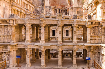 Sculptures of god and goddesses at Rani ki vav in Patan, Gujarat