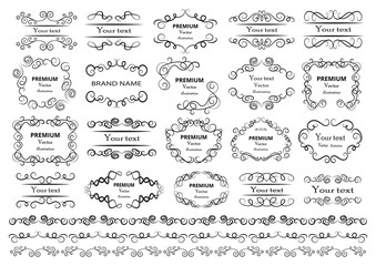 Calligraphic design elements . Decorative swirls or scrolls, vintage frames , flourishes, labels and dividers. Retro vector illustration