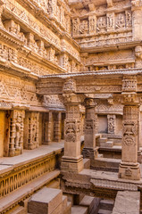 Sculptures of god and goddesses at Rani ki vav in Patan, Gujarat