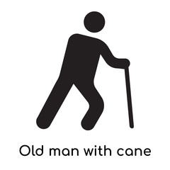 Old man with cane icon isolated on white background