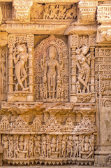 Sculptures of god and goddesses at Rani ki vav in Patan, Gujarat