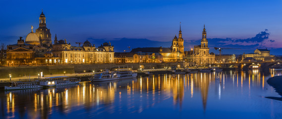 Fototapeta na wymiar Dresden is a capital of Saxony at Elbe River at sunset