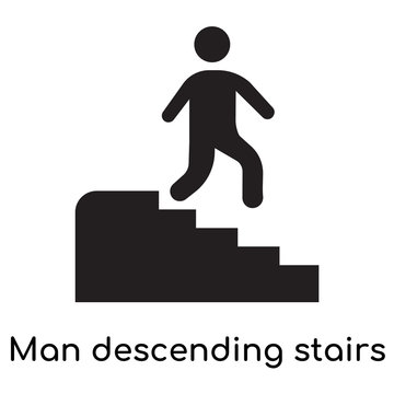 Man descending stairs icon isolated on white background