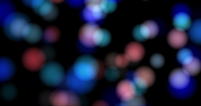 cyclic animation of defocused flow points of light on a black background, violet purple blue white bokeh background, abstract CGI images of high definition, ideal for editing, broadcasting.