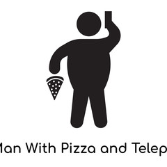 Fat Man With Pizza and Telephone icon isolated on white background