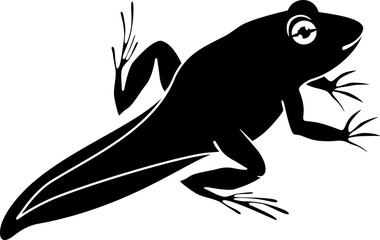Black silhouette of young frog with tail