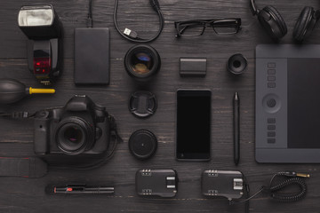 Designer workplace with graphic tablet and laptop