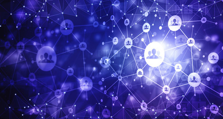 2d illustration Business Network, Background conceptual image with social connection lines on dark backdrop