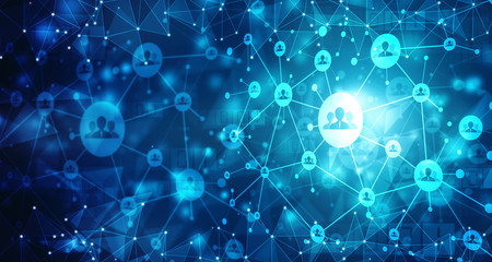 2d illustration Business Network, Background conceptual image with social connection lines on dark backdrop