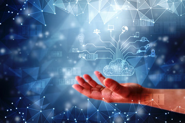 Business man showing Cloud technology concept, 2d rendering Cloud computing, Cloud Computing Concept