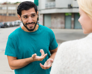 Man is acquaintancing with young woman