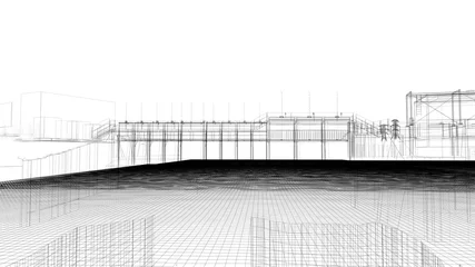 Sheer curtains Dam Diga, bacino idrico, impianto idroelettrico, illustrazione 3d, BIM