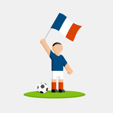 France soccer player in kit with flag and ball