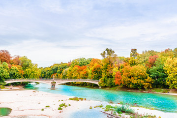 Autumn landscape and Isar river in Munich - Bavaria