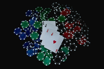 Gambling Concepts. Businessmen are gambling in the casino. Betting is a gamble for investors. Businessmen are playing card games on a black background.