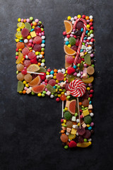Number four made from candies