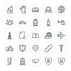 Modern Simple Set of transports, industry, nature, security Vector outline Icons. Contains such Icons as train,  transport,  glass, vehicle and more on white background. Fully Editable. Pixel Perfect