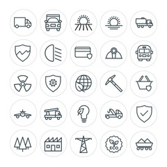 Modern Simple Set of transports, industry, nature, security Vector outline Icons. Contains such Icons as shipping, sunset,  cable,  safety and more on white background. Fully Editable. Pixel Perfect