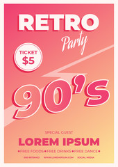 Poster template for retro party. Vector illustration