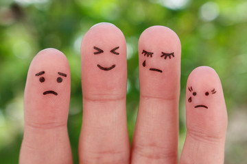 Fingers art of people. Pessimists and optimist.