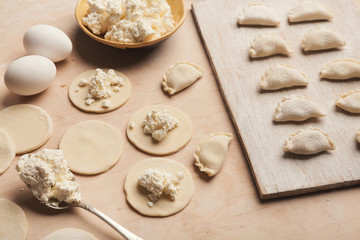Preparing dumplings with cottage cheese, cooking russian food