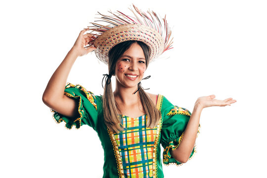 Brazilian woman wearing typical clothes for the Festa Junina
