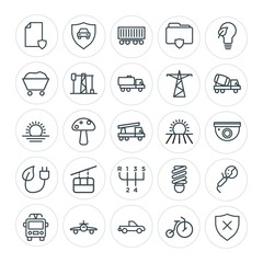 Modern Simple Set of transports, industry, nature, security Vector outline Icons. Contains such Icons as  insurance,  work,  security,  bulb and more on white background. Fully Editable. Pixel Perfect