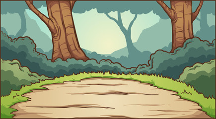 Forest clearing background. Vector clip art illustration with simple gradients. Some elements on separate layers. 