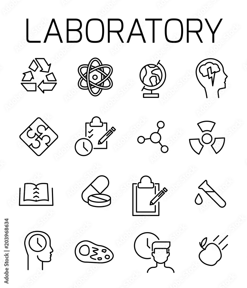 Poster laboratory related vector icon set.