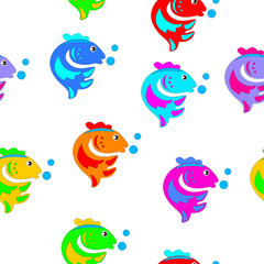 Cartoon funny and unusual colorful fish. Vector seamless illustration.