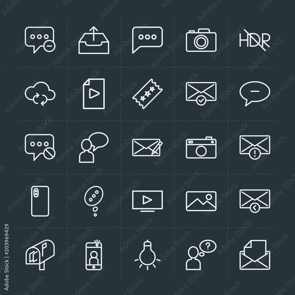 Poster modern simple set of cloud and networking, chat and messenger, video, photos, email vector outline i