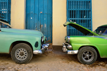 Classical old car on the Cuban street.
