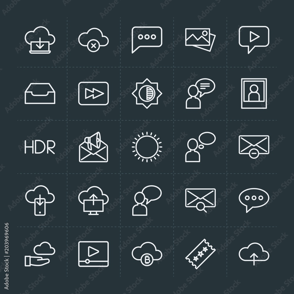 Poster modern simple set of cloud and networking, chat and messenger, video, photos, email vector outline i