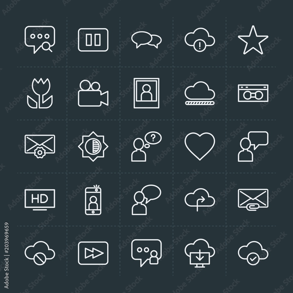Aufkleber modern simple set of cloud and networking, chat and messenger, video, photos, email vector outline i