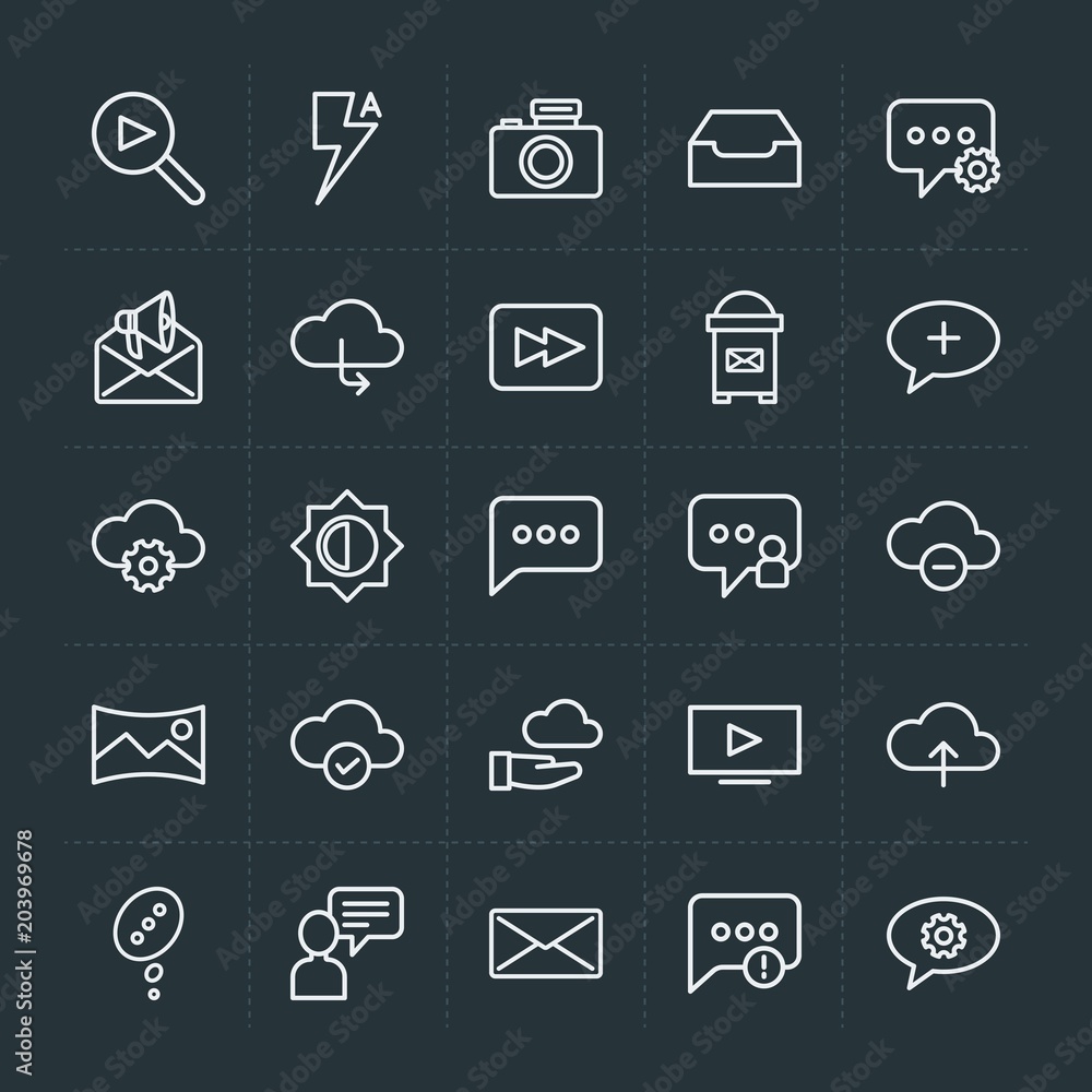 Poster modern simple set of cloud and networking, chat and messenger, video, photos, email vector outline i