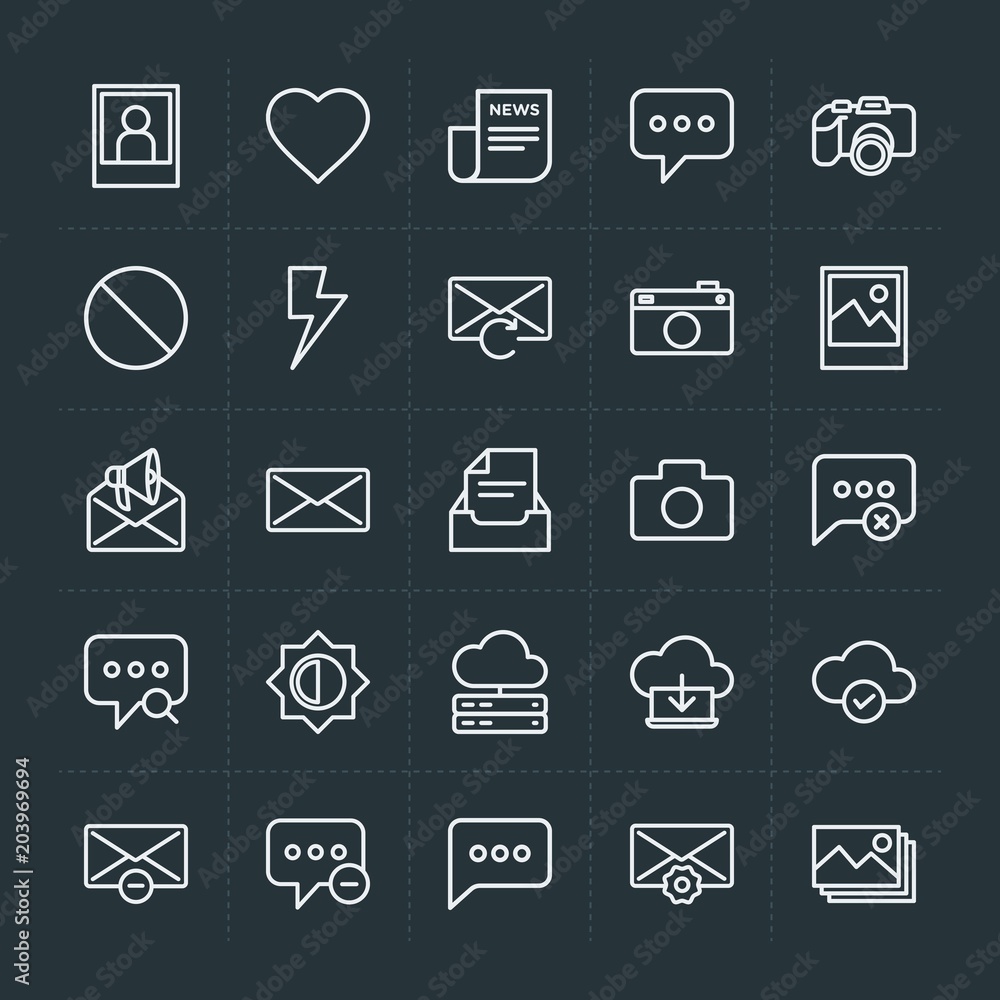 Poster modern simple set of cloud and networking, chat and messenger, video, photos, email vector outline i