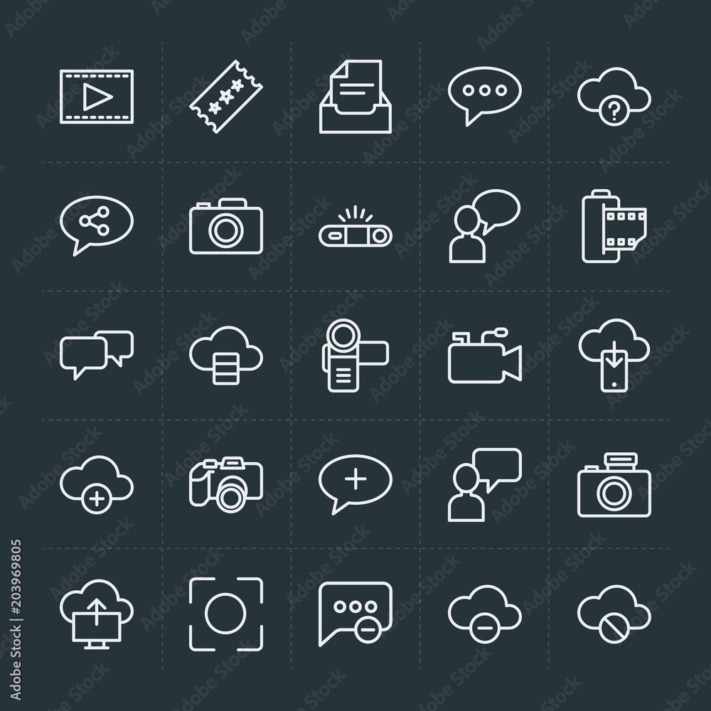 Poster modern simple set of cloud and networking, chat and messenger, video, photos, email vector outline i