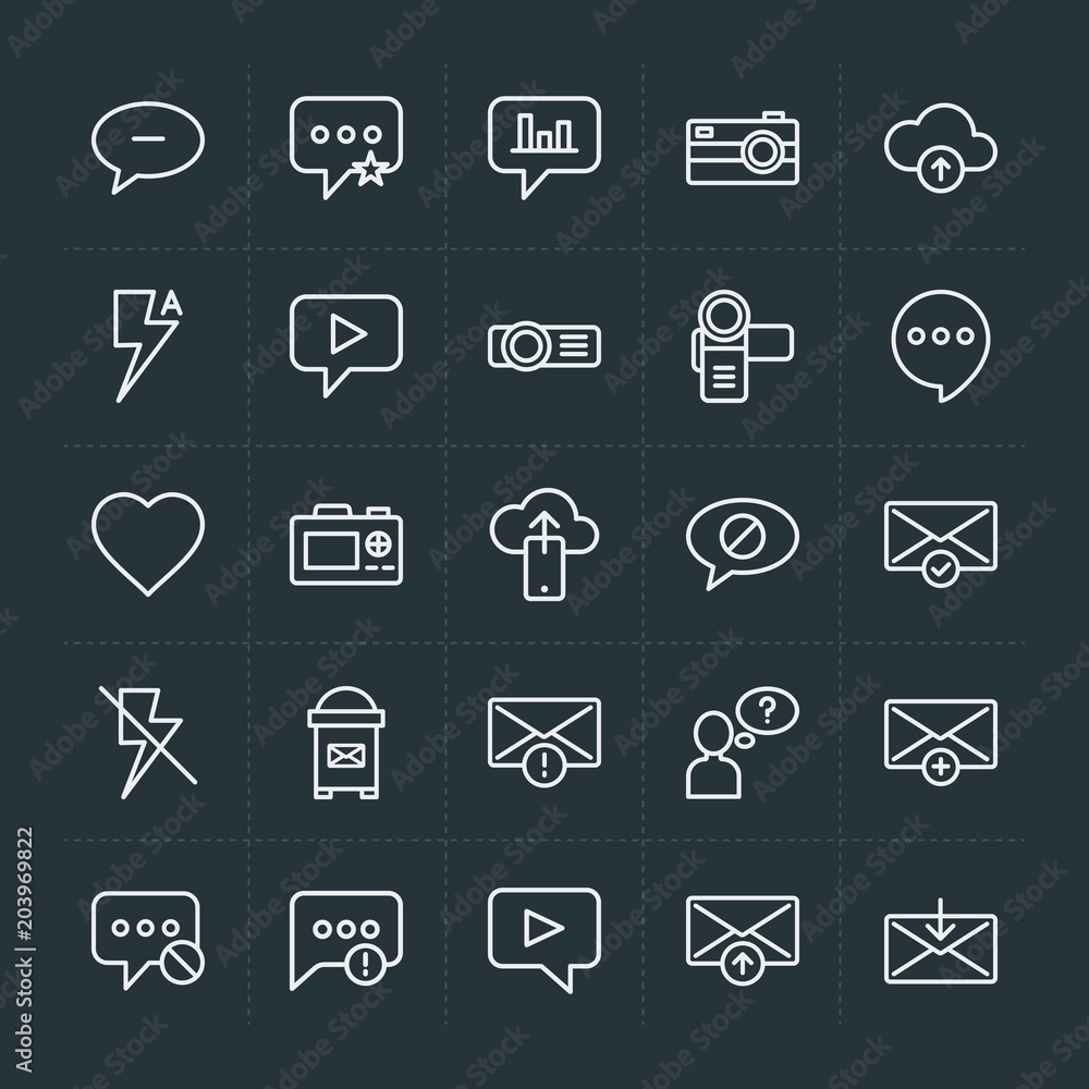 Poster modern simple set of cloud and networking, chat and messenger, video, photos, email vector outline i