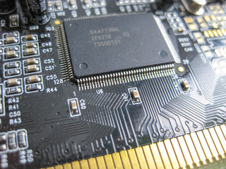 Electronic board with electrical components. Electronics of computer equipment.