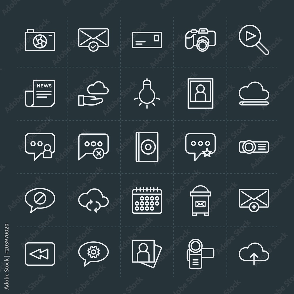 Poster modern simple set of cloud and networking, chat and messenger, video, photos, email vector outline i