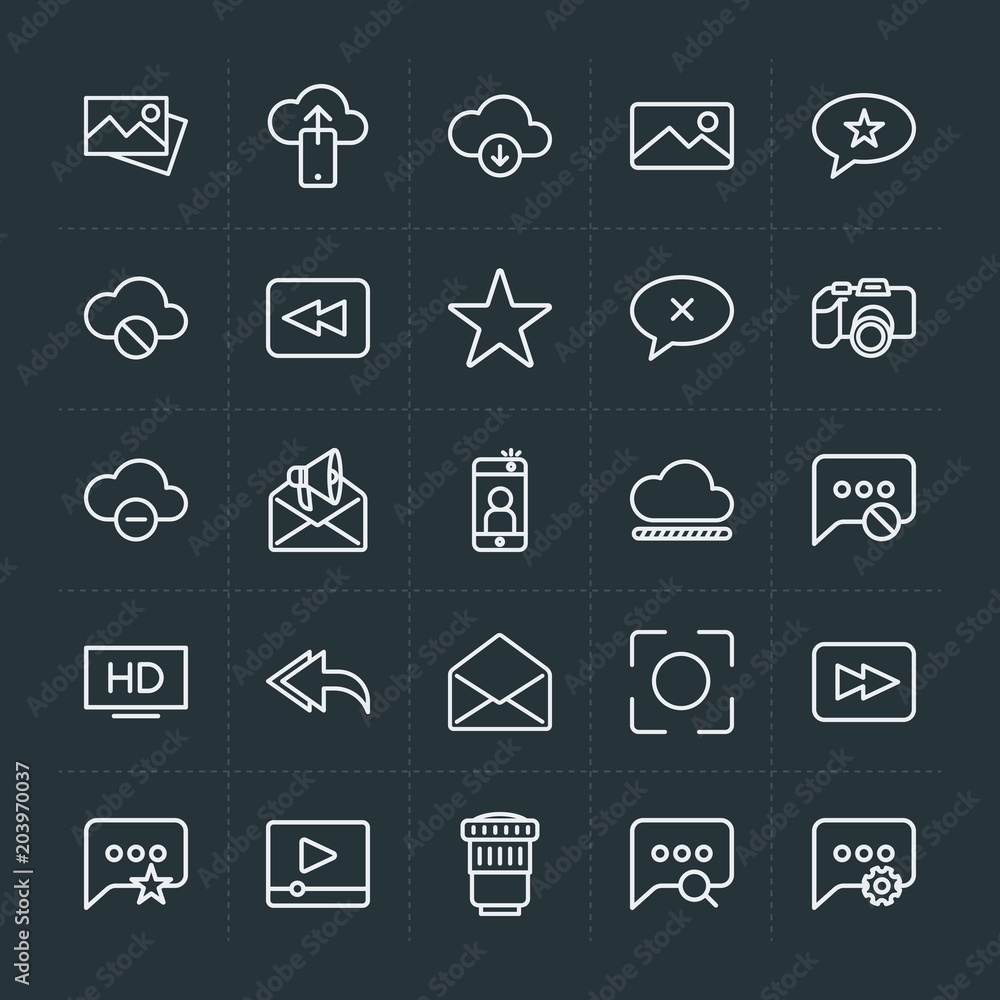 Poster modern simple set of cloud and networking, chat and messenger, video, photos, email vector outline i