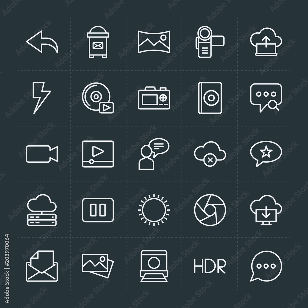 Poster modern simple set of cloud and networking, chat and messenger, video, photos, email vector outline i
