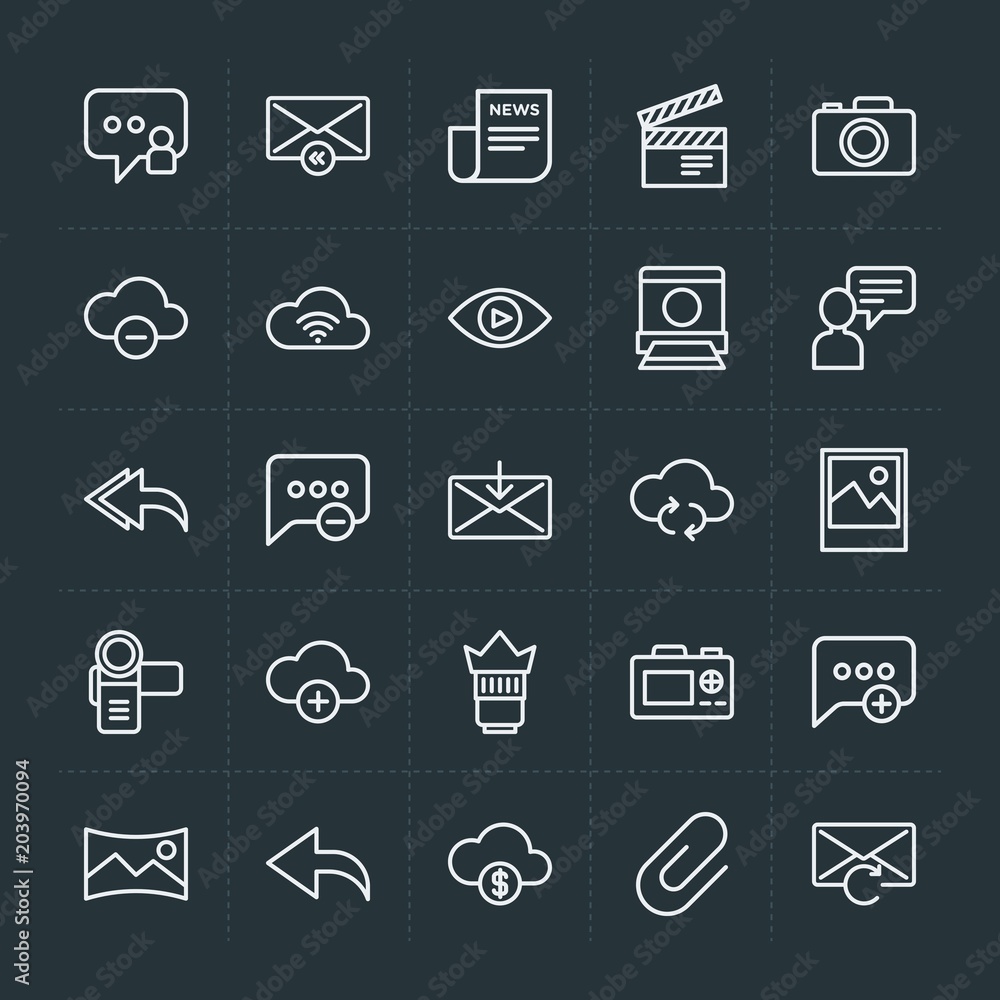 Poster modern simple set of cloud and networking, chat and messenger, video, photos, email vector outline i