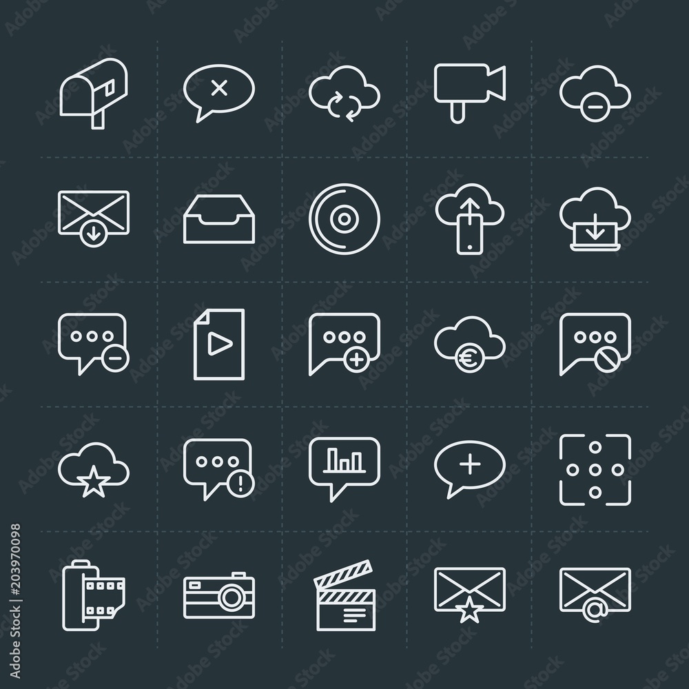 Aufkleber modern simple set of cloud and networking, chat and messenger, video, photos, email vector outline i