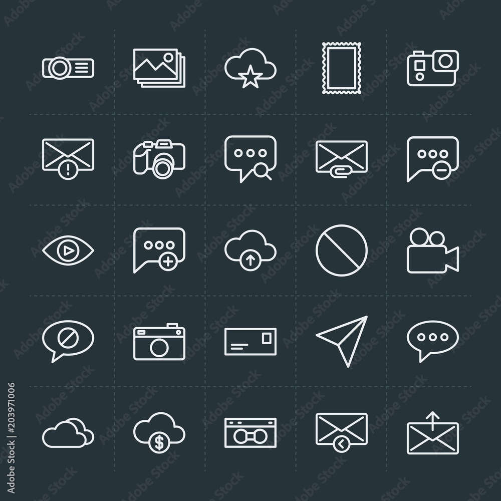 Poster modern simple set of cloud and networking, chat and messenger, video, photos, email vector outline i