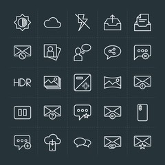 Modern Simple Set of cloud and networking, chat and messenger, video, photos, email Vector outline Icons. Contains such Icons as  reply and more on dark background. Fully Editable. Pixel Perfect.