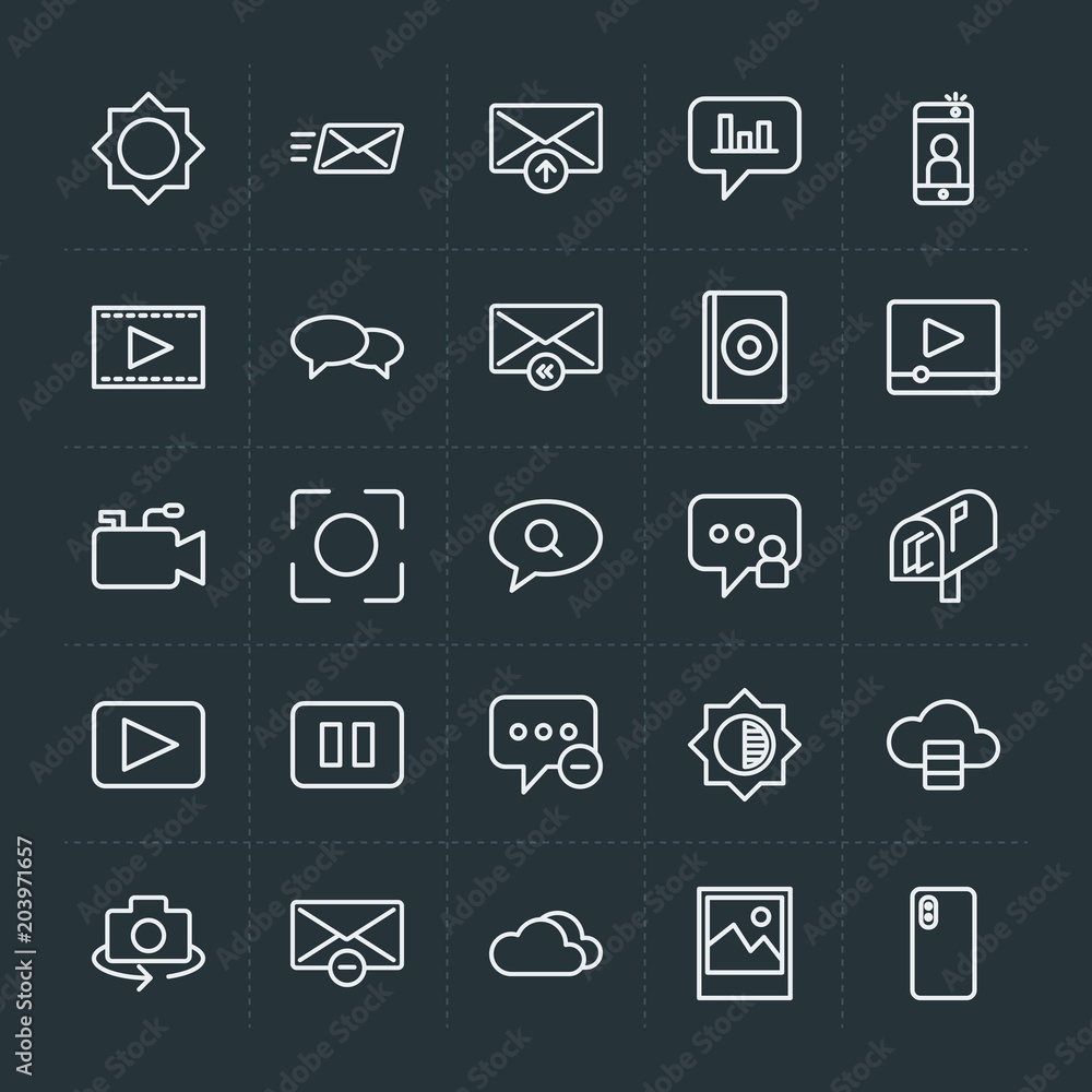 Poster modern simple set of cloud and networking, chat and messenger, video, photos, email vector outline i